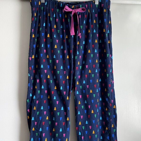 Lands' End Flannel Holiday Tree Print Pajama Lounge Pants Size MP Blue Multi - Picture 7 of 9